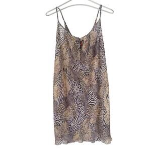 Josie Natori Animal Print Slip Dress Camisole Mini Dress Frill Hem Size XL